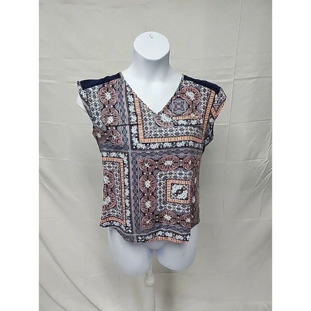 PerSeption Concepts Geometric Floral Sleeveless Top Womens XL Earthy Casual Chic